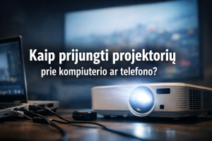 Kaip prijungti projektorių prie kompiuterio ar telefono?