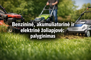 Benzininė, akumuliatorinė ir elektrinė žoliapjovė: palyginimas